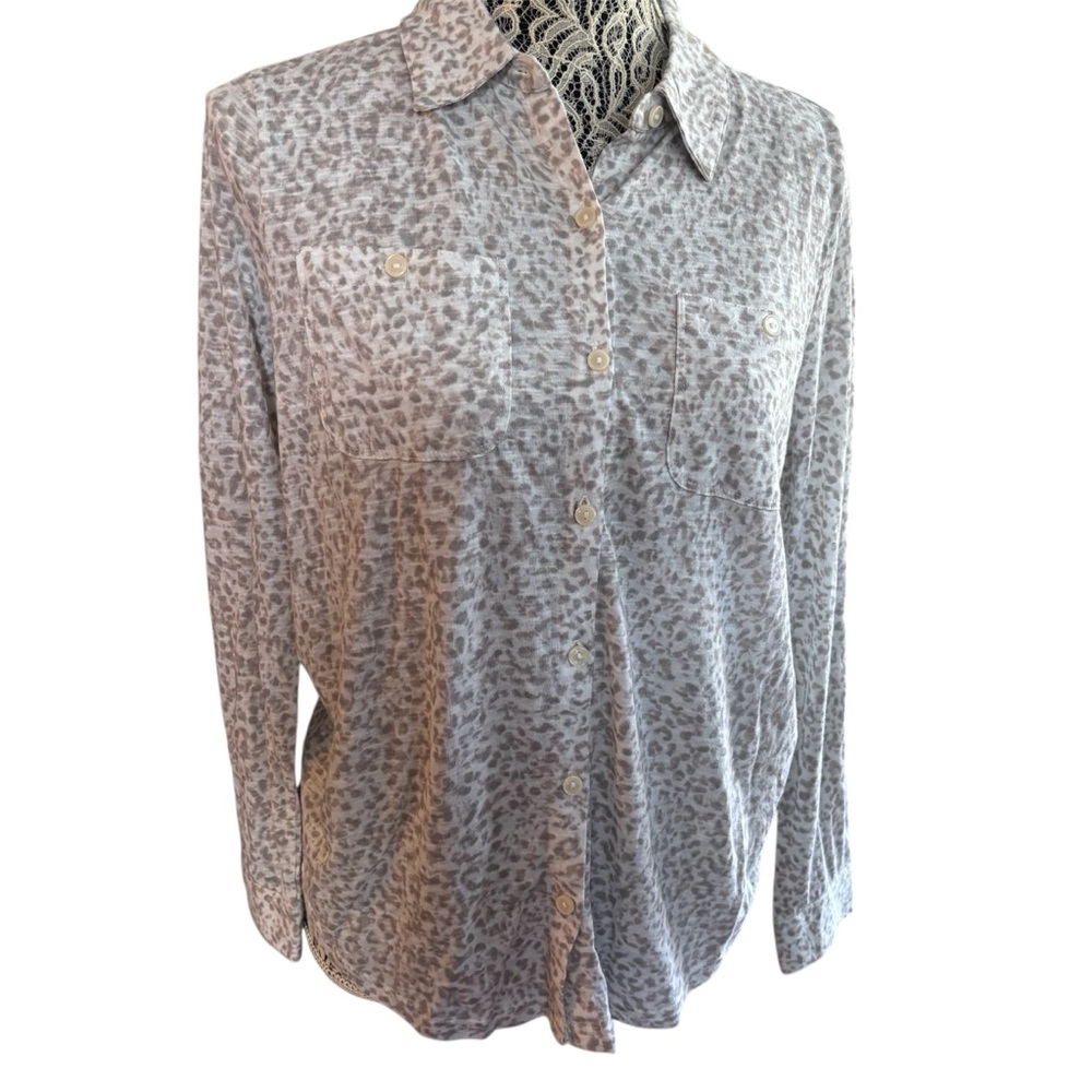 Style & Co. Gray Leopard Button-Down Shirt